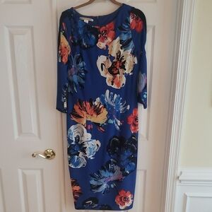 Maggy London Orange and Blue Sheath Dress with Cowl Neck